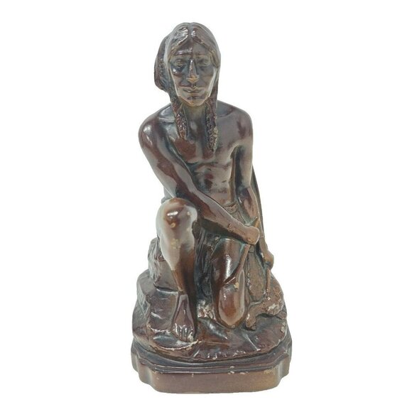 Antique USA Bow Arrow Hunting Bronze Indian Nuart Metal Art Statue Bookend 8"